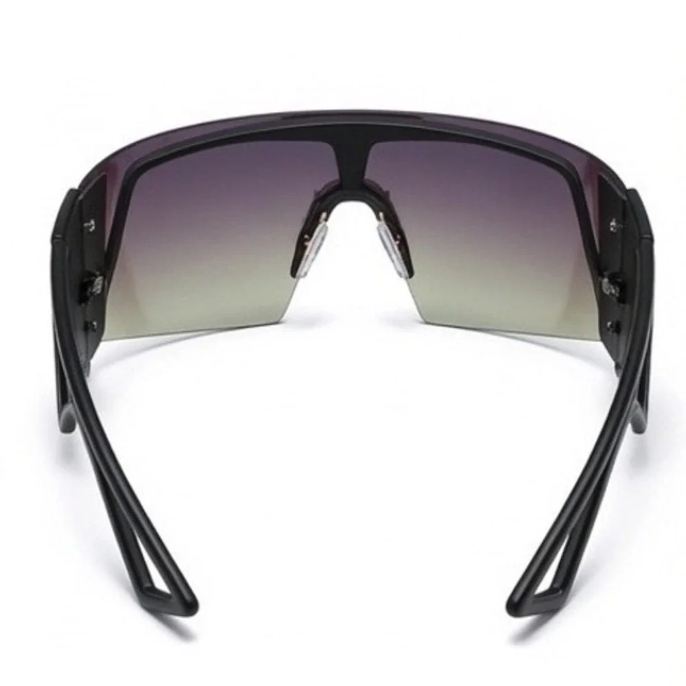 Mens‎ Futuristic Oversized Shield Sunglasses Olive Green Gradient Y2K Cyberpunk
